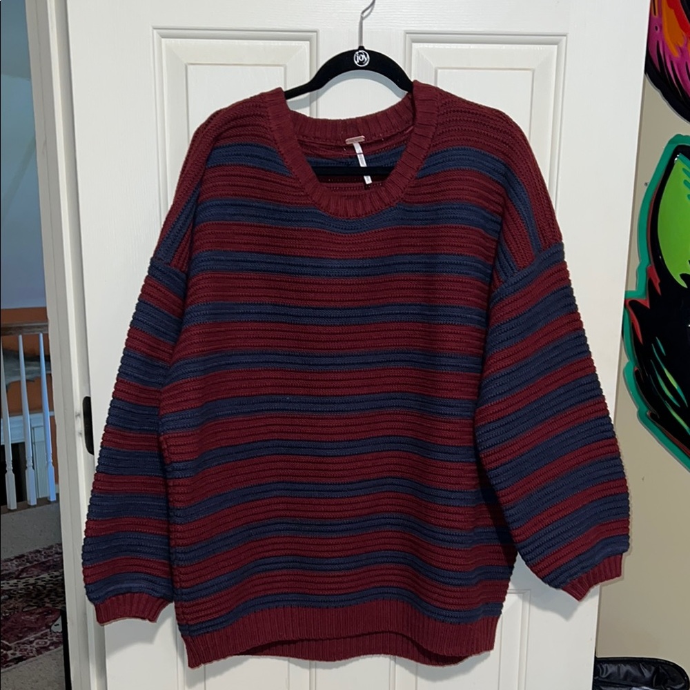 Anthropology Free People Striped Burgundy and Navy Sweater NEW